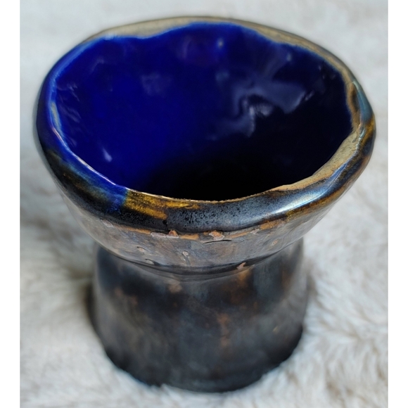 Brown metallic and blue handmade ceramic cup - Picture 6 of 13
